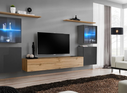 Designer Brown Wall unit Wall Shelves Wardrobe Living room Wood Furniture Style Modern