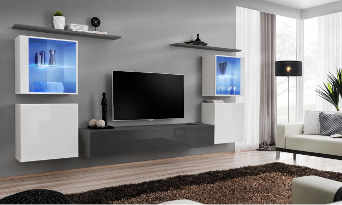 Set 7 pieces Wall unit luxury sideboard TV stand lowboard wall shelves wall cabinet