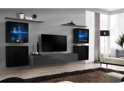 Living room furniture set 7 pieces designer luxury gray sideboard wall unit new