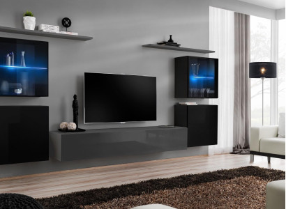 Living room furniture set 7 pieces designer luxury gray sideboard wall unit new