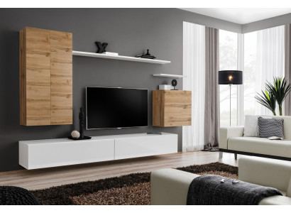 Wall unit TV Lowboard Set Design Wall Shelf Living room Wood Hanging Wardrobe Furniture