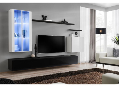 Living Room Black TV Lowboard Designer Complete Set Wall shelf Modern new Furniture