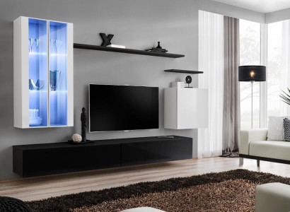 Living Room Black TV Lowboard Designer Complete Set Wall shelf Modern new Furniture