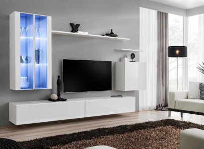 Wall unit 7 pieces 2x hanging wardrobe design furniture living room style modern TV lowboard