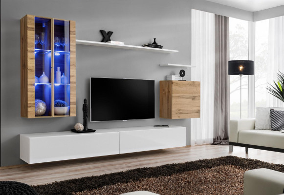 White new Wall unit TV lowboard wall cabinet wooden furniture style luxury modern