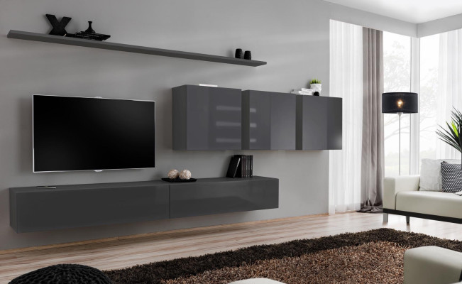 Modern gray wall unit designer TV lowboard sideboard wooden furniture wardrobe wall cabinet