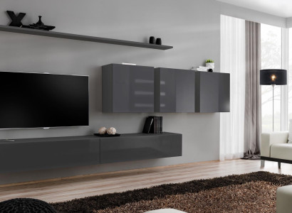 Modern gray wall unit designer TV lowboard sideboard wooden furniture wardrobe wall cabinet