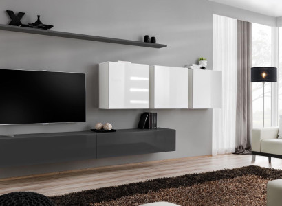 Wooden furniture wall unit gray designer TV lowboard high gloss sideboard wall cabinet