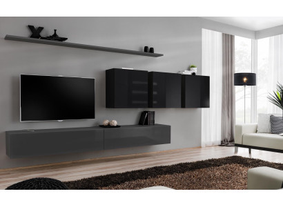 Wall unit gray complete 7-piece designer wooden furniture sideboard wall cabinet wall shelf