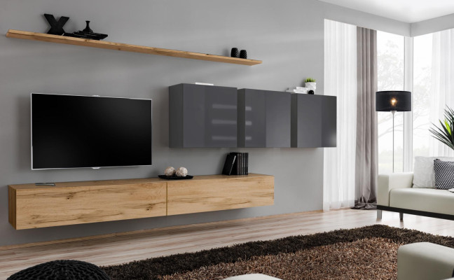Brown Wall unit Living room Wall cabinet Wall Shelf Wardrobe Designer Furnishings