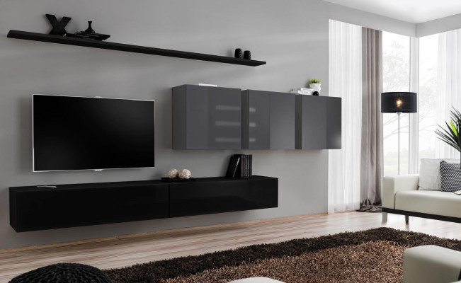 Design Wall unit TV lowboard 3x wall cabinet TV lowboard Lowboard Furnishings 7 pieces