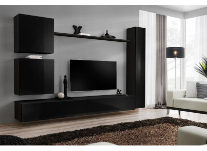 Luxury Black Wall unit Designer wall cabinet set 6 pieces wooden furniture Living room furniture