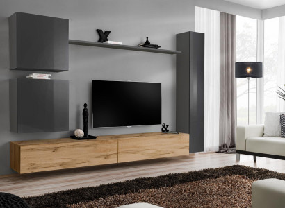 Wall cabinet wall unit complete set 6 pieces modern furniture sideboard TV lowboard