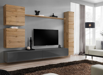Furnishings Designer Brown 3x Wall Cabinet Wooden Furniture Luxury Set TV Lowboard