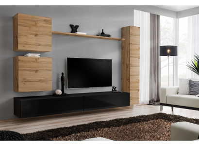 Brown wall cabinet wooden furniture designer wall shelf sideboard TV lowboard set