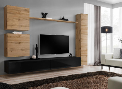 Brown wall cabinet wooden furniture designer wall shelf sideboard TV lowboard set
