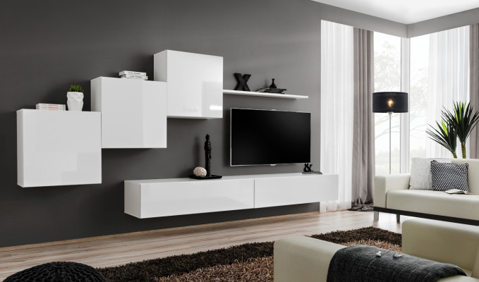 White Wall unit tv stand Sideboard Complete Modern Living room Shelves Wood new