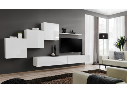 White Wall unit tv stand Sideboard Complete Modern Living room Shelves Wood new