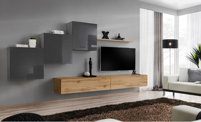 Luxury White Designer Modern Wall unit Sideboard TV Stand Brown Living room