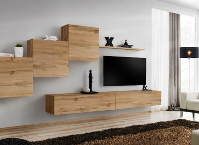 Designer Wall unit Brown TV stand Modern sideboard Wall shelf wall cabinet 6 pieces