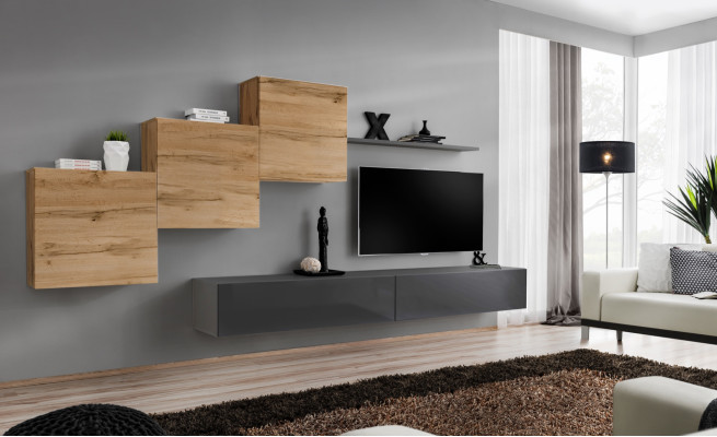 Designer Living room furniture Wall unit Gray TV Stand Modern Sideboard Wall shelf