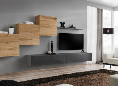 Designer Living room furniture Wall unit Gray TV Stand Modern Sideboard Wall shelf