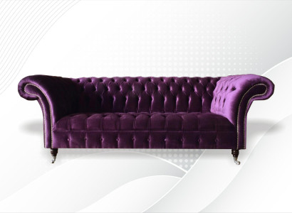 Chesterfield 3 Seater Purple Fabric Design Couches Upholstery Sofa Sofas new Textile