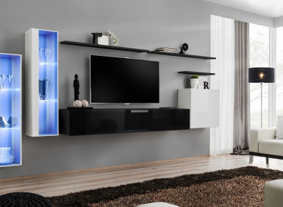Living room Black Set wall cabinet Display case Luxury wall units TV lowboard Design new