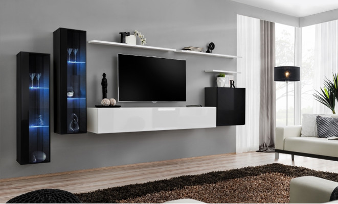Design White wall cabinet Wall shelf TV lowboard Luxury Living room Display case new