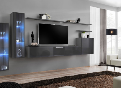 Gray Wall unit Living room Wall shelf TV lowboard Luxury Suite Furnishings Modern