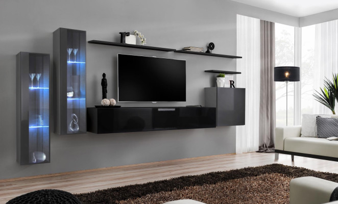 Designer black wall unit sideboard wall cabinet TV lowboard luxury suite