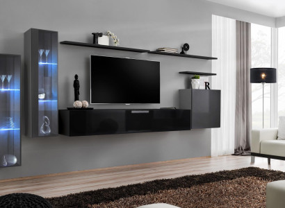 Designer black wall unit sideboard wall cabinet TV lowboard luxury suite