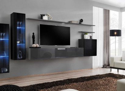 Living room Wood Complete Gray TV Lowboard Design 3x Wall Cabinet Luxury Wall unit