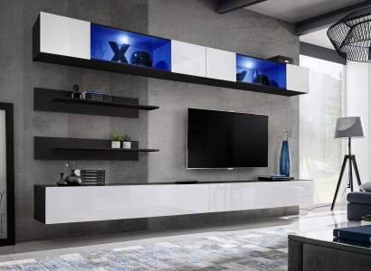 Wooden furniture Wall unit 2x wall cabinet wall shelves design set Furnishings