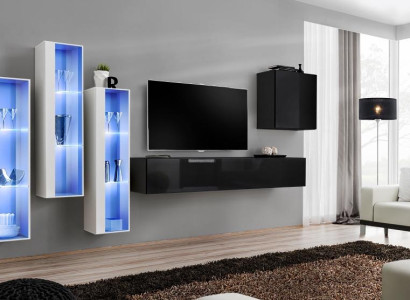 Black TV stand wall unit set 5-piece wall cabinet wooden furniture designer new
