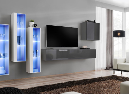 Wall unit Gray Modern High Gloss TV Stand Wooden Furniture Furnishings Suite