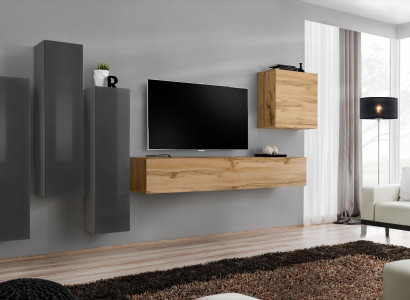 Modern wall unit set 5 pieces living room gray wood furniture wardrobe TV lowboard new