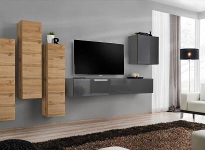 Luxury set wall unit 5 pieces. Living room Furnishings TV-cabinet Wall Cabinet Gray Furniture