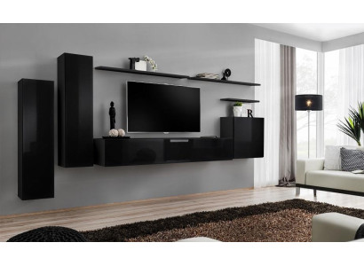 Complete e Set 7-piece Black Wall unit TV stand Living room designer wall cabinet