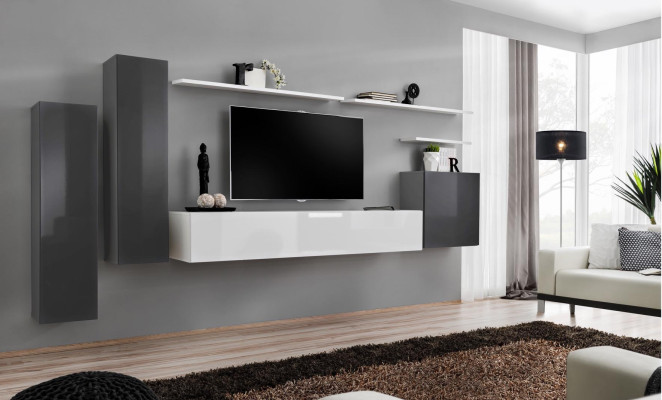 Wall unit Gray Furniture Living room Designer Luxury TV Stand Wood Wall shelf Complete