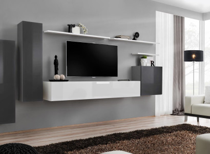Wall unit Gray Furniture Living room Designer Luxury TV Stand Wood Wall shelf Complete