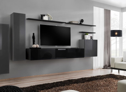 Luxury Living room Modern Designer Furniture Gray Wall unit TV Lowboard Wall shelf