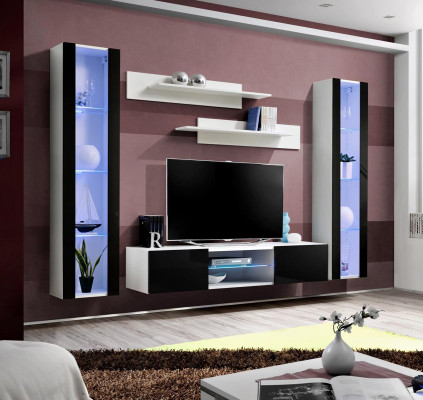Wall unit set 5 pieces living room luxury 2x hanging display case TV lowboard wall shelves