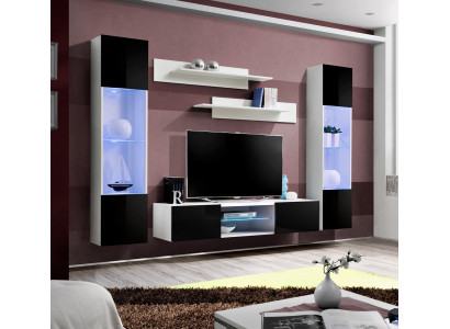 Complete Wall unit TV lowboard hanging display case luxury wall shelf high gloss living room