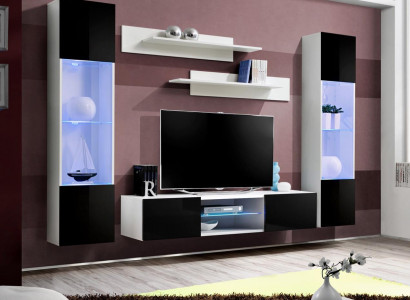 Complete Wall unit TV lowboard hanging display case luxury wall shelf high gloss living room