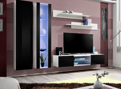 Luxury Complete 5-piece designer wall unit modern hanging display case TV lowboard