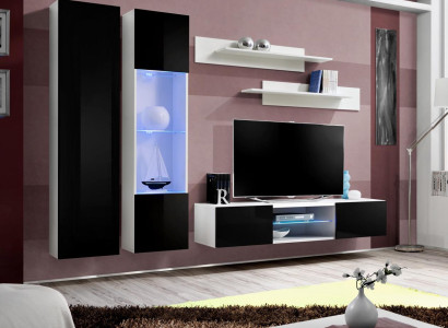 Designer Complete Wall unit hanging display case TV lowboard luxury wall shelves high gloss