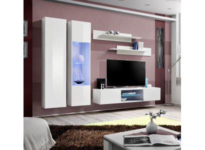 Complete set 5 pieces luxury white wall unit hanging display case wardrobe TV lowboard new