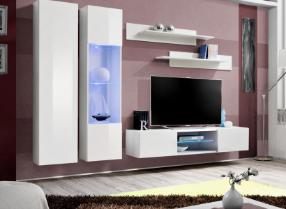 Complete set 5 pieces luxury white wall unit hanging display case wardrobe TV lowboard new