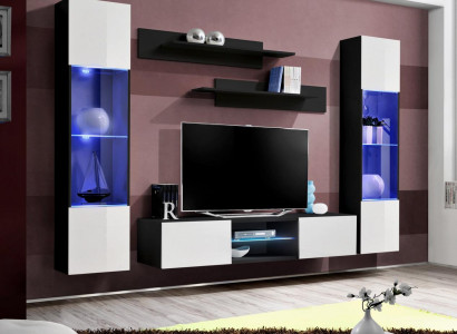 Wall unit hanging display case wall shelves complete designer luxury TV lowboard new